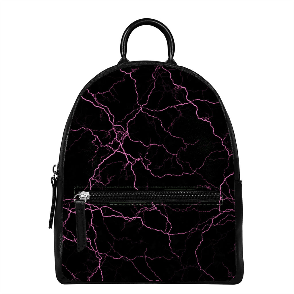 Purple Lightning Print Leather Backpack