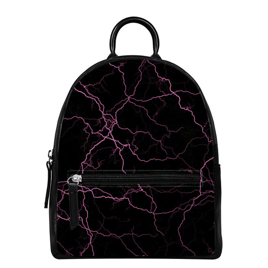 Purple Lightning Print Leather Backpack
