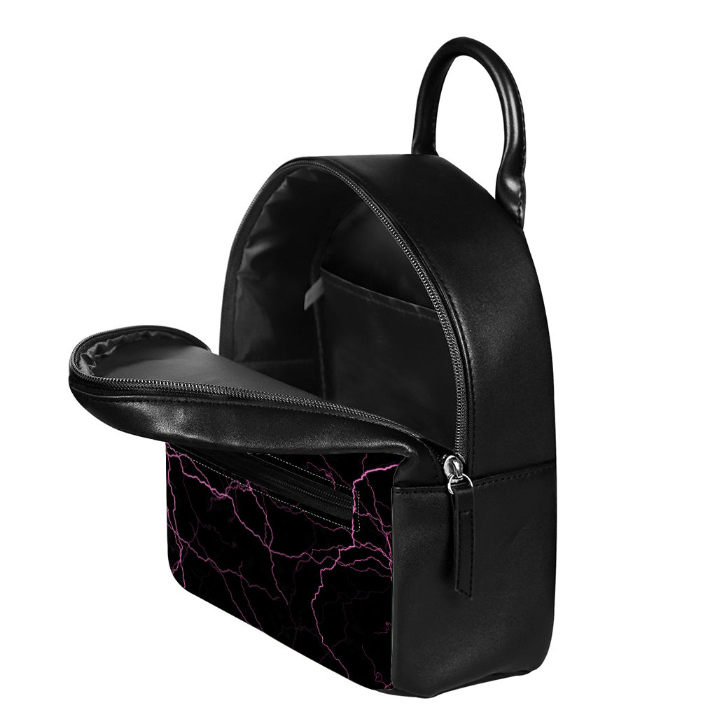 Purple Lightning Print Leather Backpack