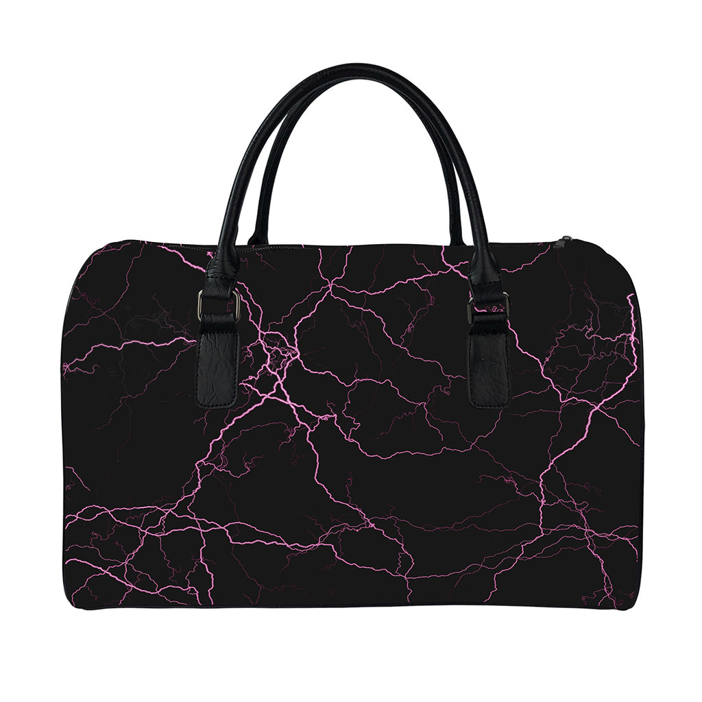 Purple Lightning Print Leather Duffle Bag