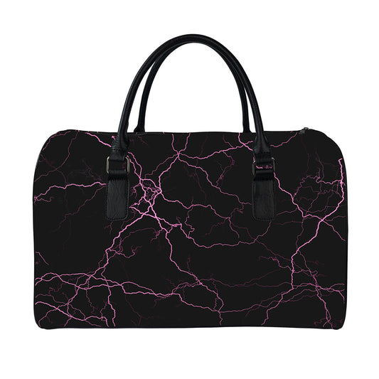 Purple Lightning Print Leather Duffle Bag