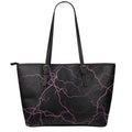 Purple Lightning Print Leather Tote Bag With Zipper