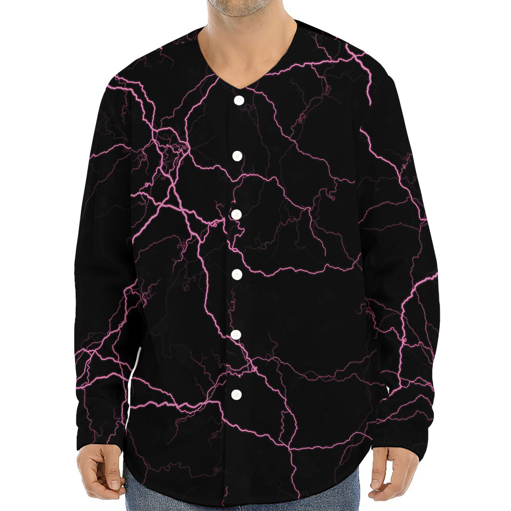 Purple Lightning Print Long Sleeve Baseball Jersey
