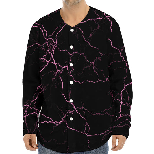 Purple Lightning Print Long Sleeve Baseball Jersey