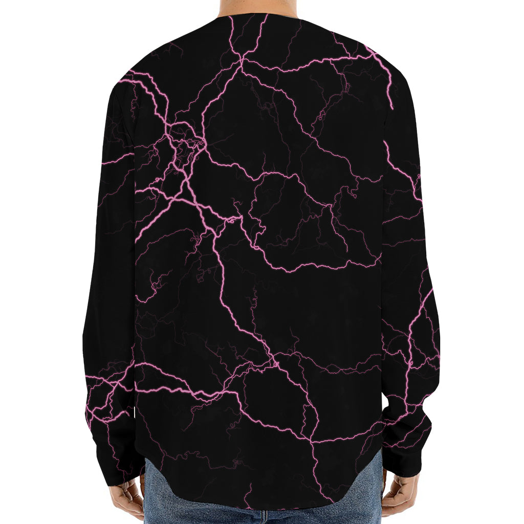 Purple Lightning Print Long Sleeve Baseball Jersey