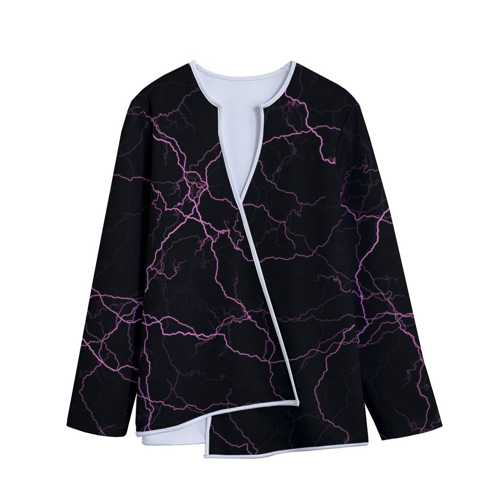 Purple Lightning Print Long Sleeve Short Coat
