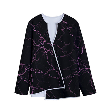Purple Lightning Print Long Sleeve Short Coat