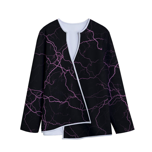Purple Lightning Print Long Sleeve Short Coat
