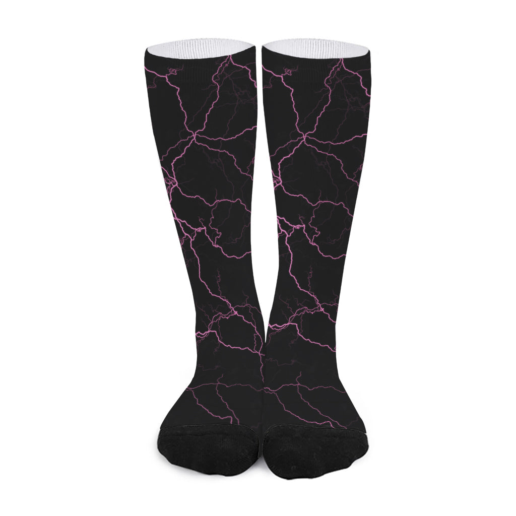 Purple Lightning Print Long Socks
