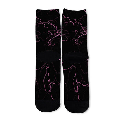 Purple Lightning Print Long Socks