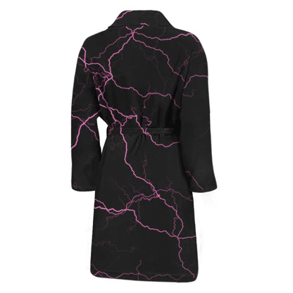 Purple Lightning Print Men's Bathrobe