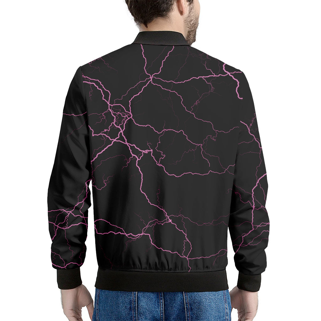 Purple Lightning Print Men's Bomber Jacket