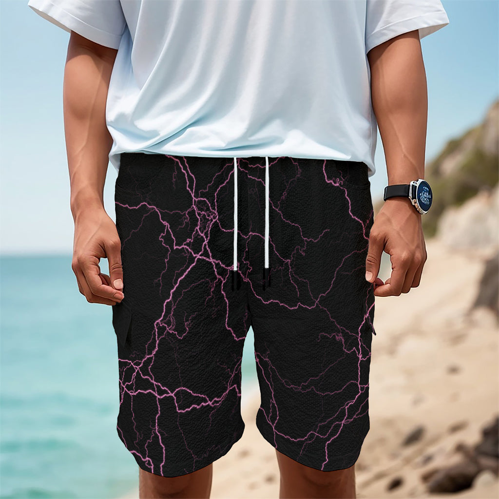 Purple Lightning Print Men's Cargo Shorts