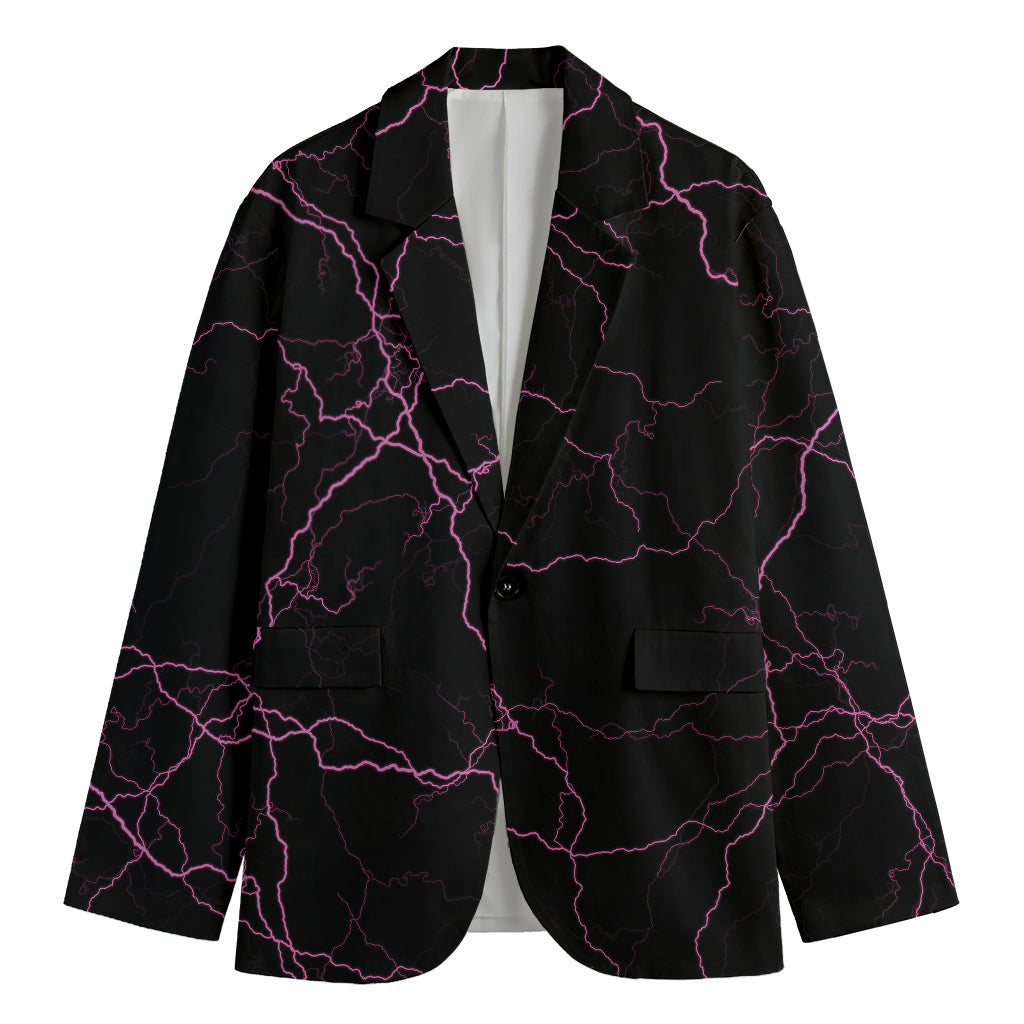 Purple Lightning Print Men's Cotton Blazer