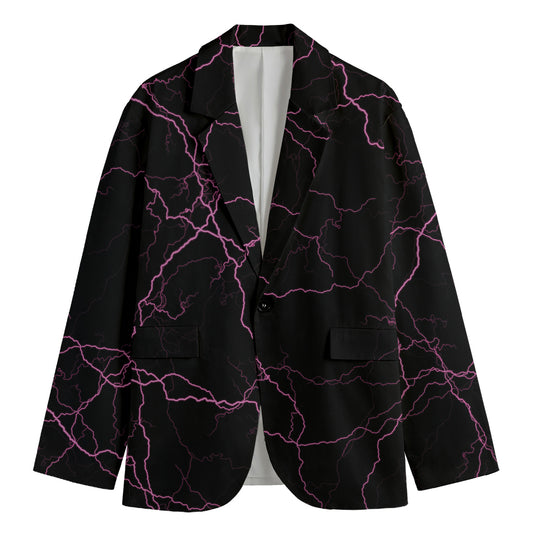 Purple Lightning Print Men's Cotton Blazer
