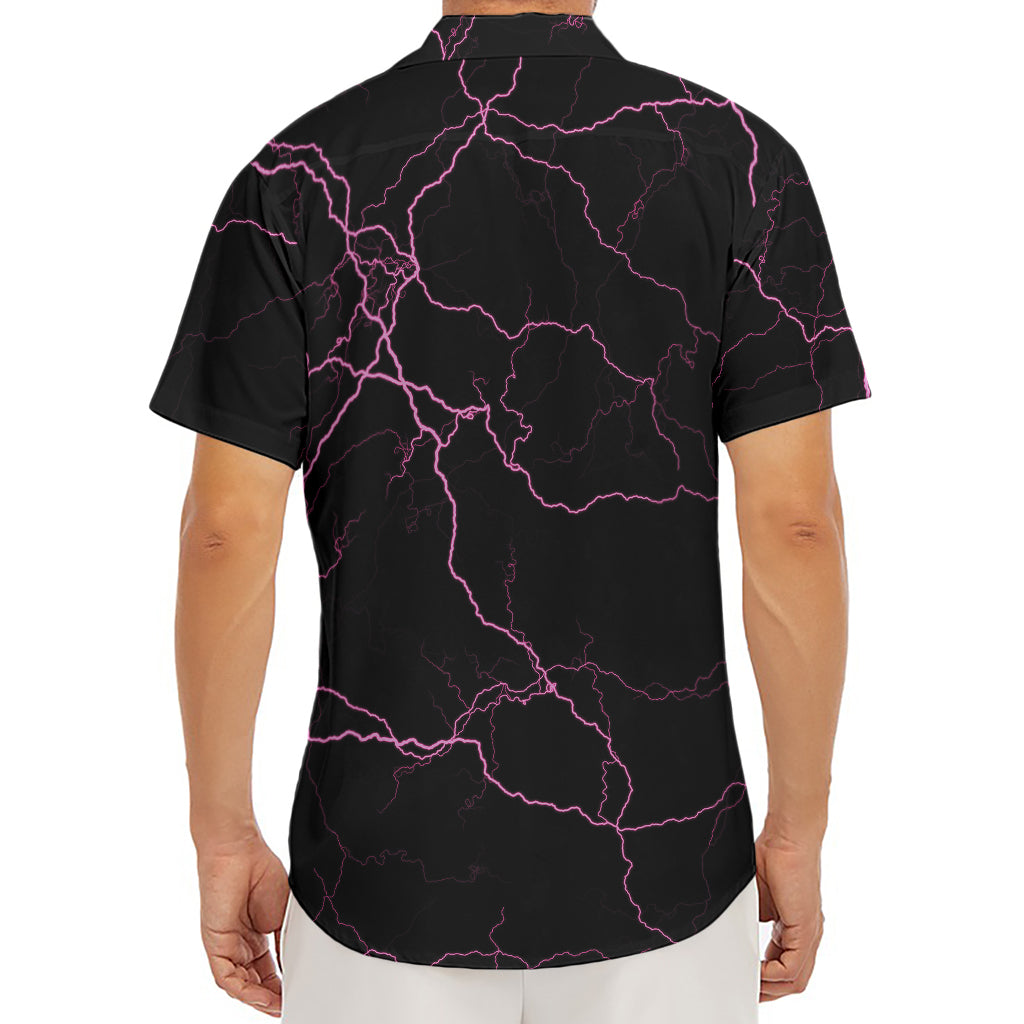 Purple Lightning Print Men's Deep V-Neck Shirt