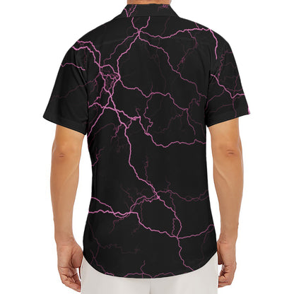 Purple Lightning Print Men's Deep V-Neck Shirt