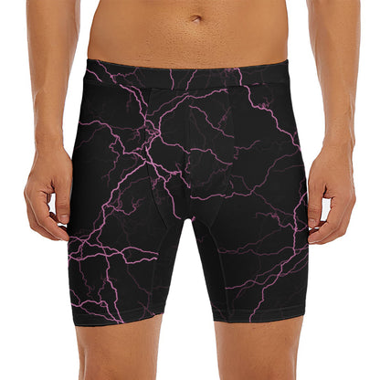 Purple Lightning Print Men's Long Boxer Briefs
