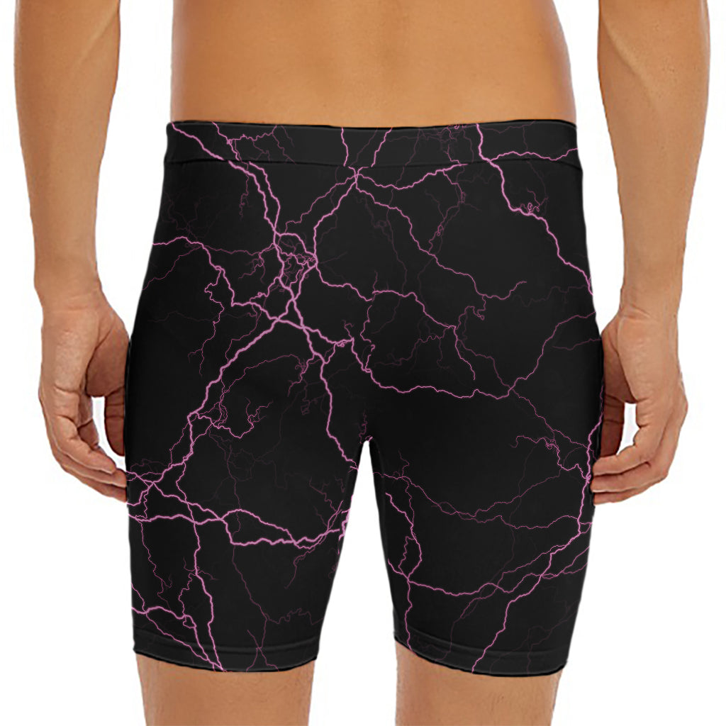 Purple Lightning Print Men's Long Boxer Briefs