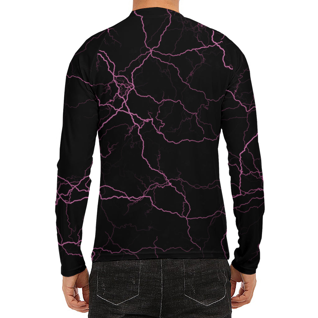 Purple Lightning Print Men's Long Sleeve Rash Guard