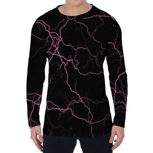 Purple Lightning Print Men's Long Sleeve T-Shirt