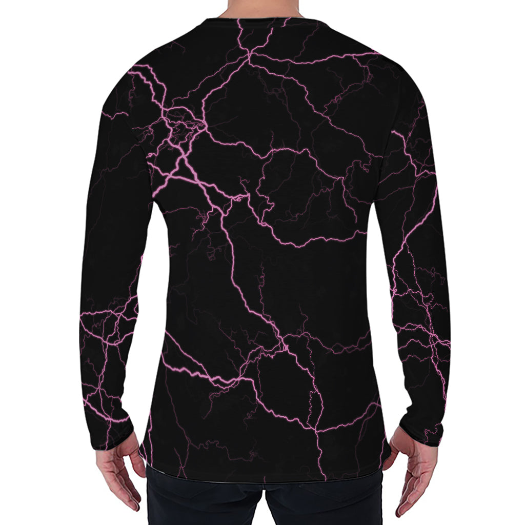 Purple Lightning Print Men's Long Sleeve T-Shirt