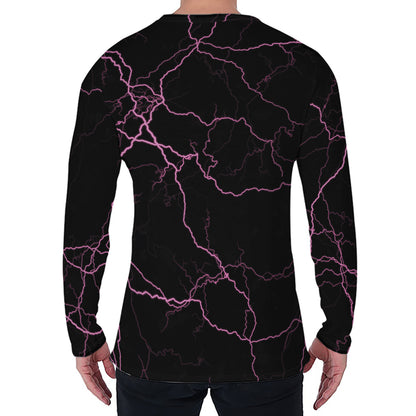 Purple Lightning Print Men's Long Sleeve T-Shirt
