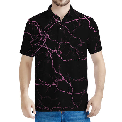 Purple Lightning Print Men's Polo Shirt