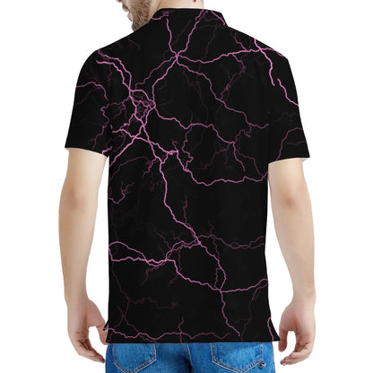 Purple Lightning Print Men's Polo Shirt