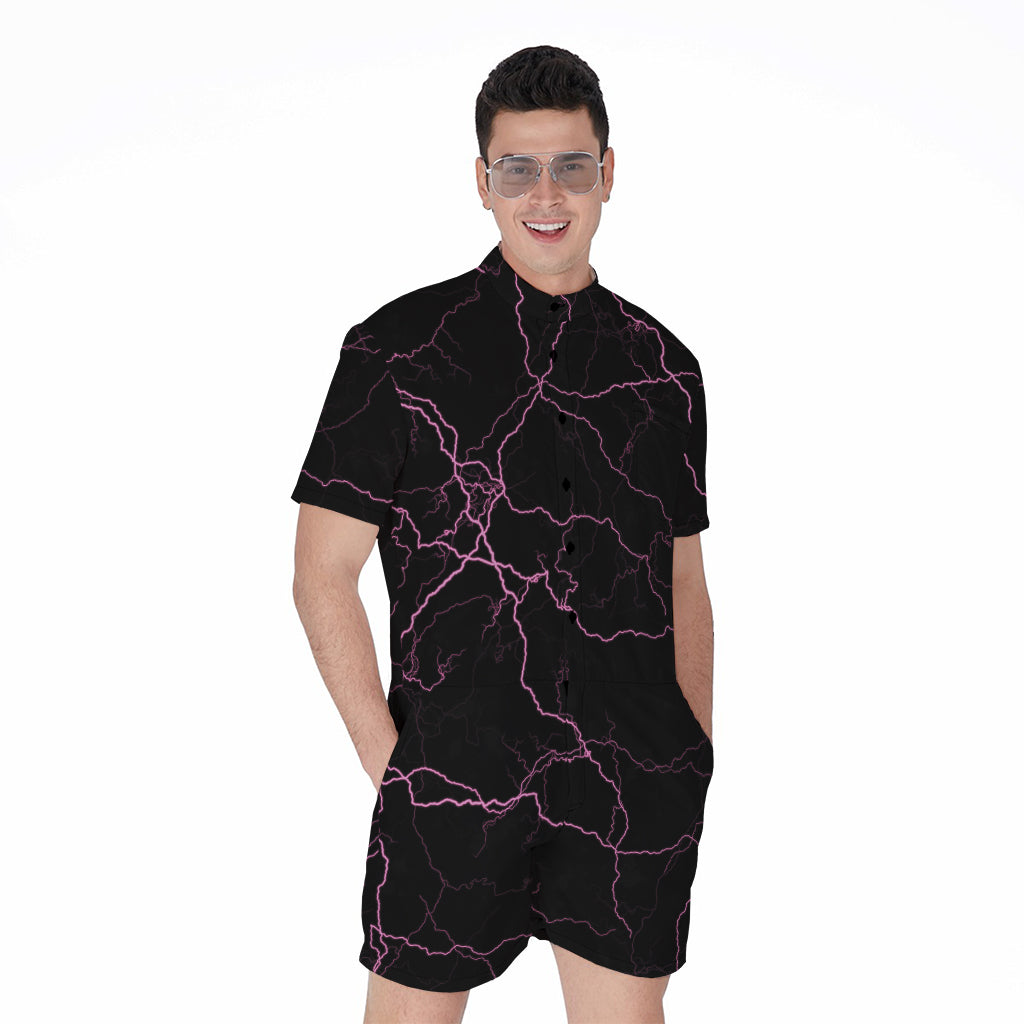 Purple Lightning Print Men's Rompers