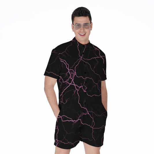 Purple Lightning Print Men's Rompers