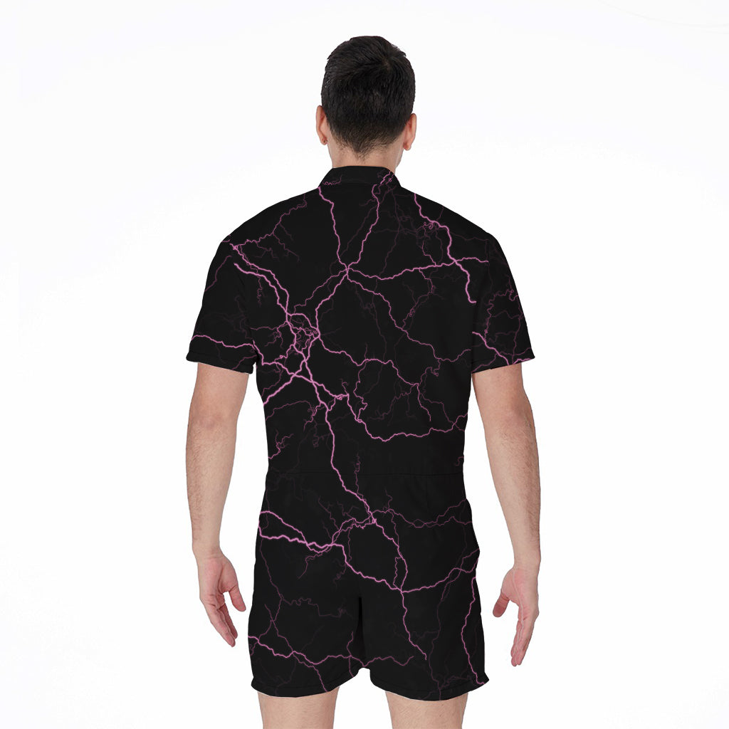 Purple Lightning Print Men's Rompers