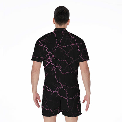 Purple Lightning Print Men's Rompers
