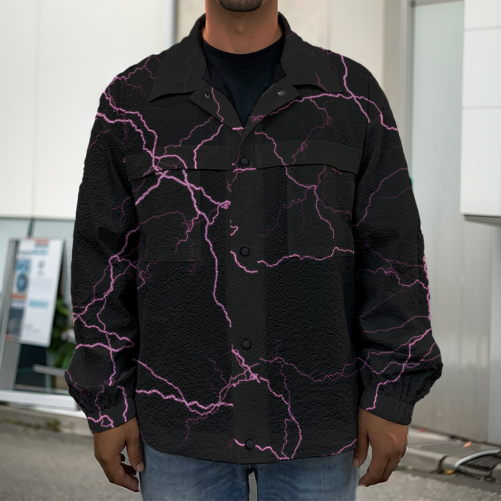 Purple Lightning Print Men's Shirt Jacket