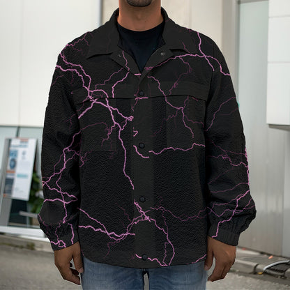 Purple Lightning Print Men's Shirt Jacket