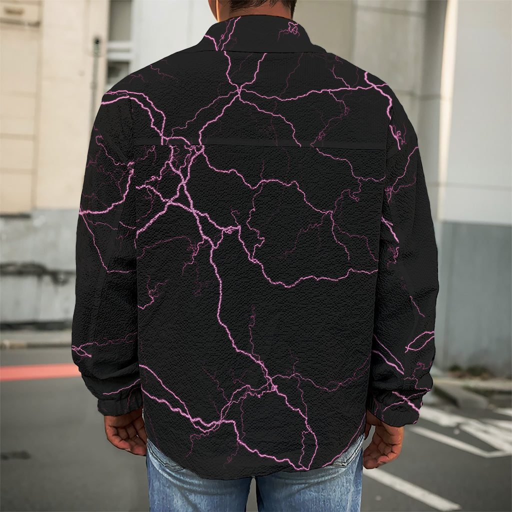 Purple Lightning Print Men's Shirt Jacket