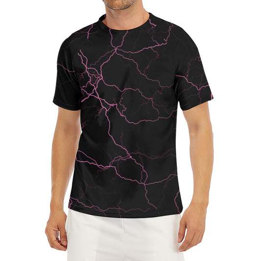 Purple Lightning Print Men's Short Sleeve Rash Guard