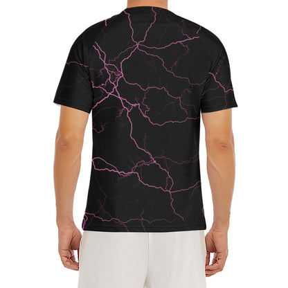 Purple Lightning Print Men's Short Sleeve Rash Guard