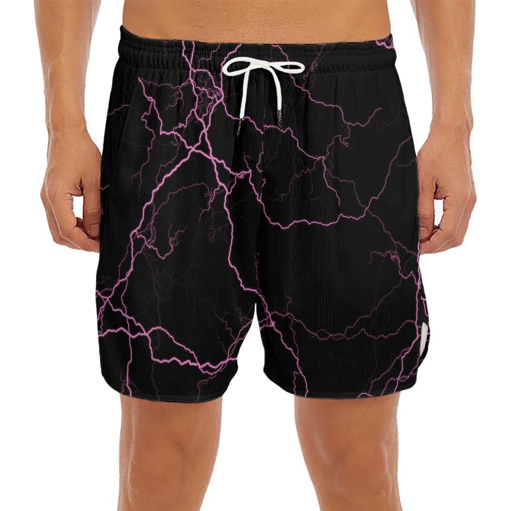 Purple Lightning Print Men's Split Running Shorts