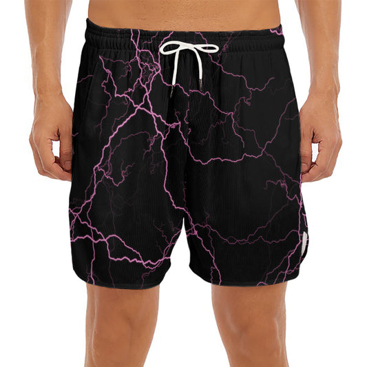 Purple Lightning Print Men's Split Running Shorts