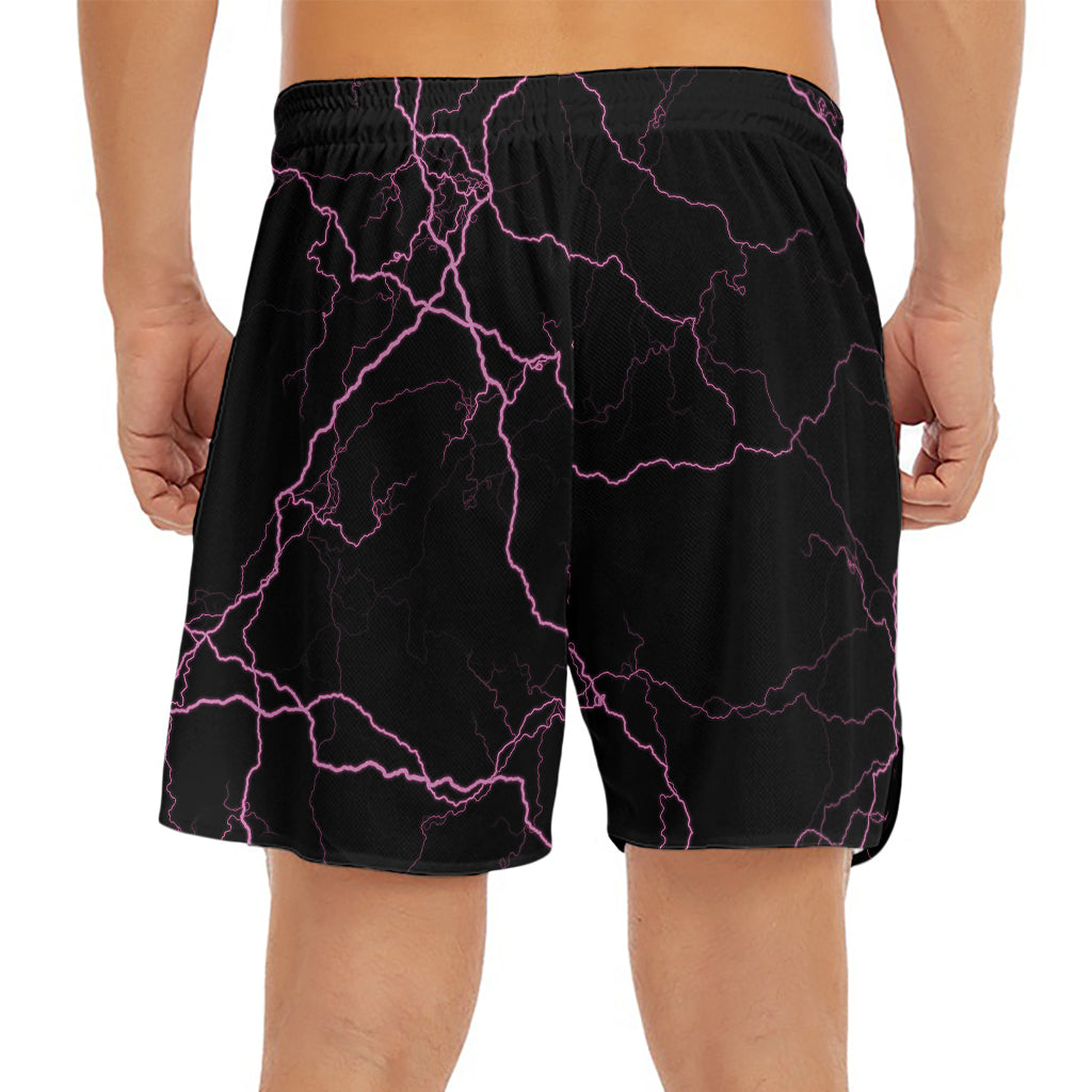 Purple Lightning Print Men's Split Running Shorts