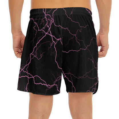 Purple Lightning Print Men's Split Running Shorts
