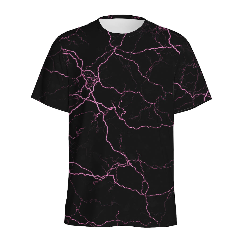 Purple Lightning Print Men's Sports T-Shirt