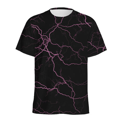 Purple Lightning Print Men's Sports T-Shirt