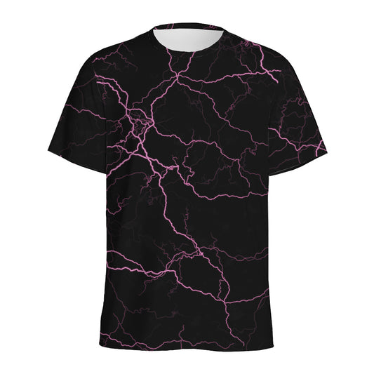 Purple Lightning Print Men's Sports T-Shirt