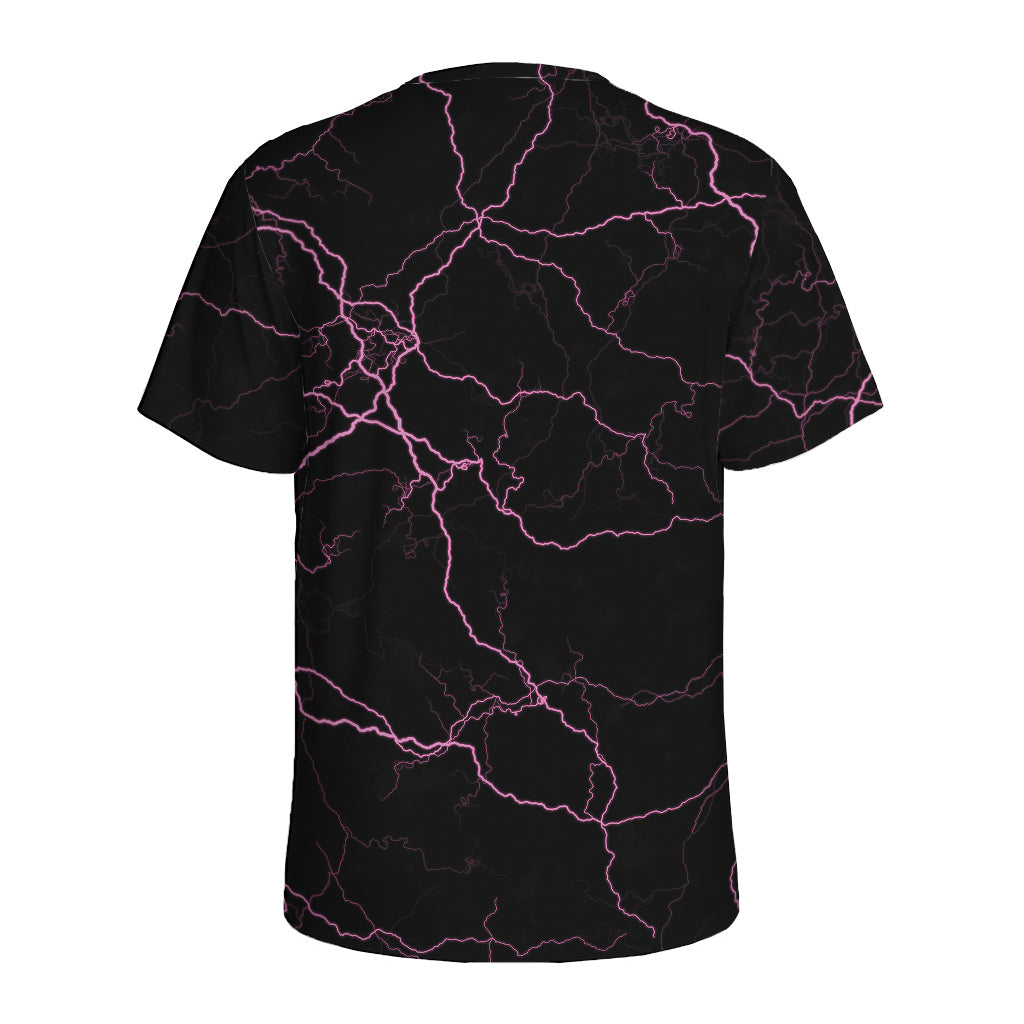 Purple Lightning Print Men's Sports T-Shirt