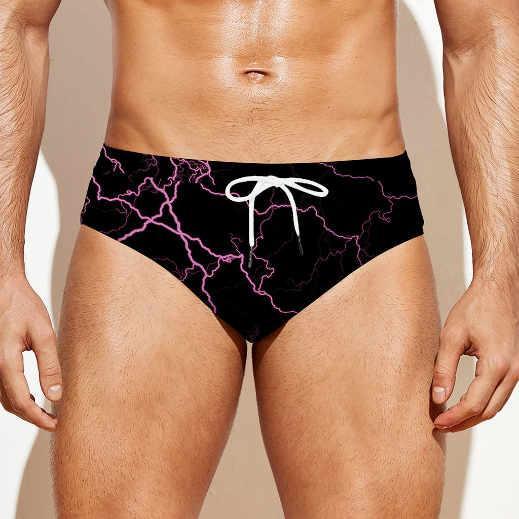 Purple Lightning Print Men's Swim Briefs