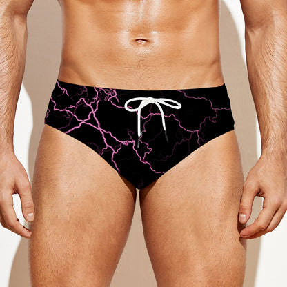 Purple Lightning Print Men's Swim Briefs