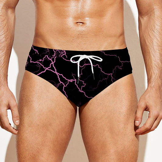 Purple Lightning Print Men's Swim Briefs