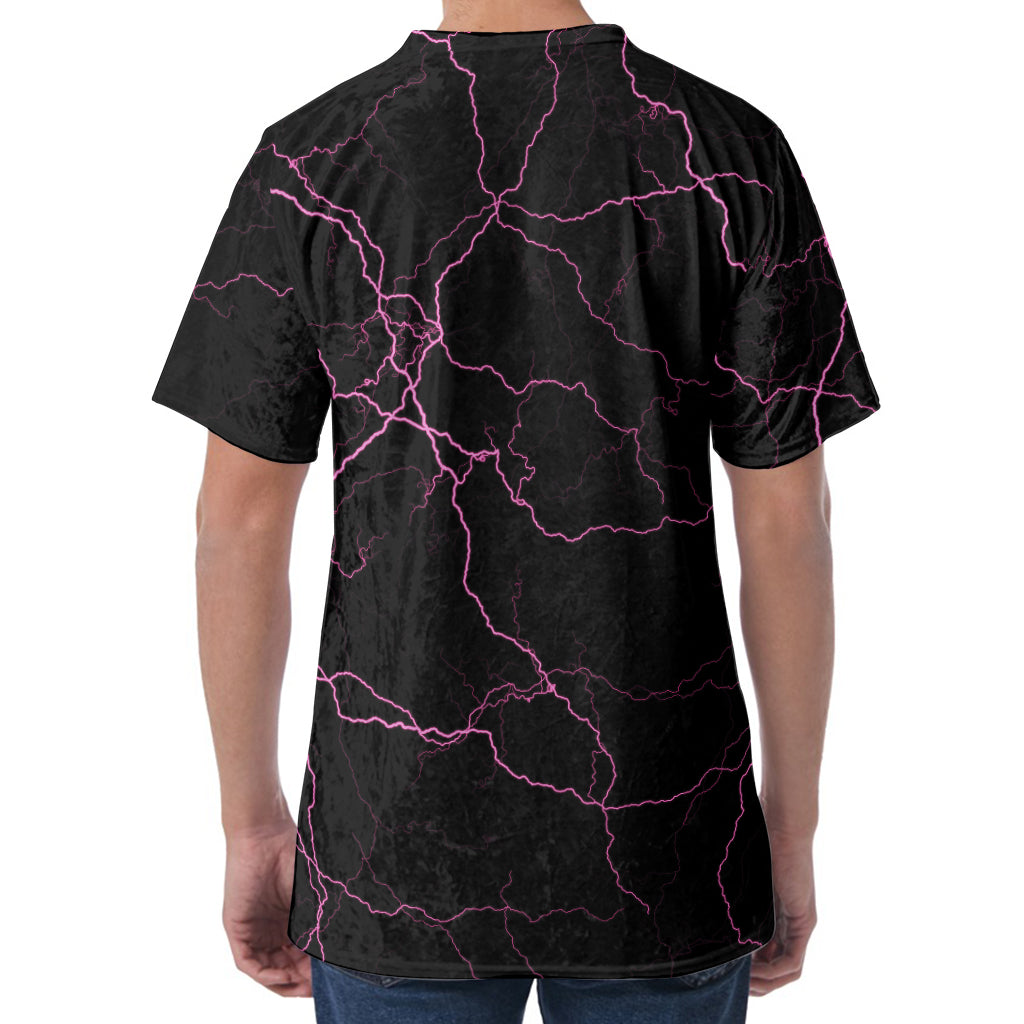 Purple Lightning Print Men's Velvet T-Shirt